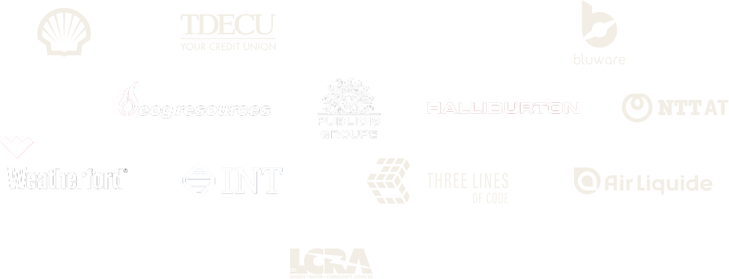 Trusted by industry leaders including Shell, TDECU, Constellation, bluware, EOG Resources, Publicis Groupe, Halliburton, NTT, Weatherford, INT, Three Lines of Code, Air Liquide, and LCRA